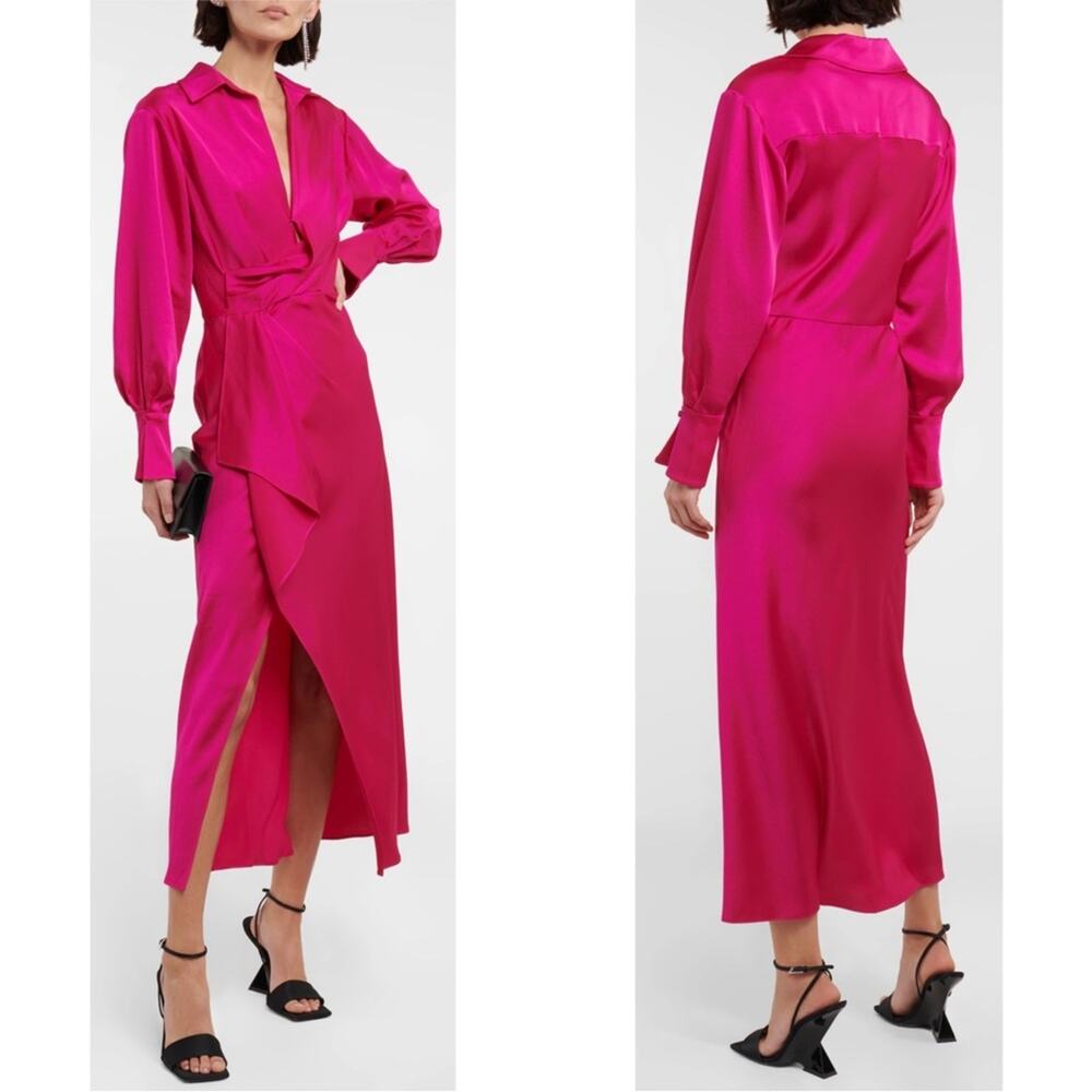 JONATHAN SIMKHAI Talita Faux Wrap Draped Long Sleeve Pink Midi Dress Sz 2